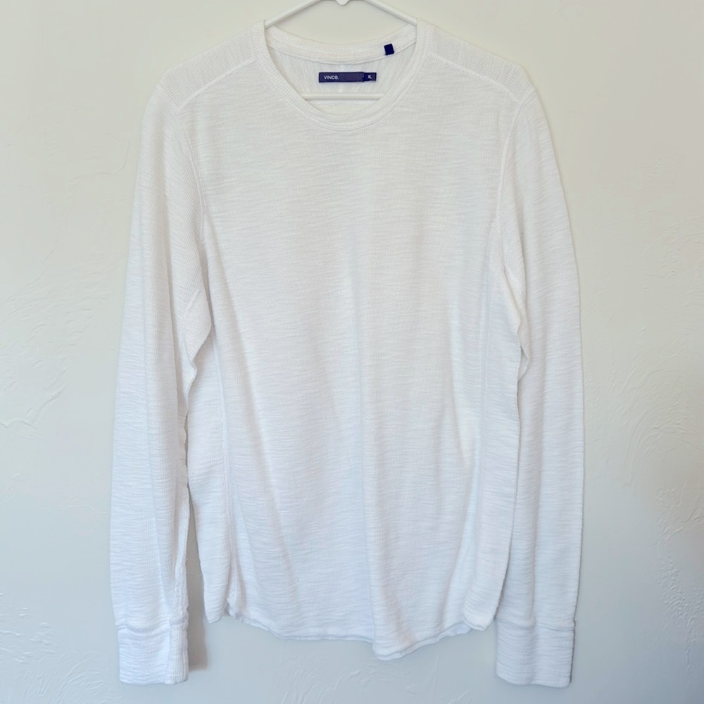 Vince Thermal Waffle Knit Long Sleeve White Crew Neck Pullover XL Mens